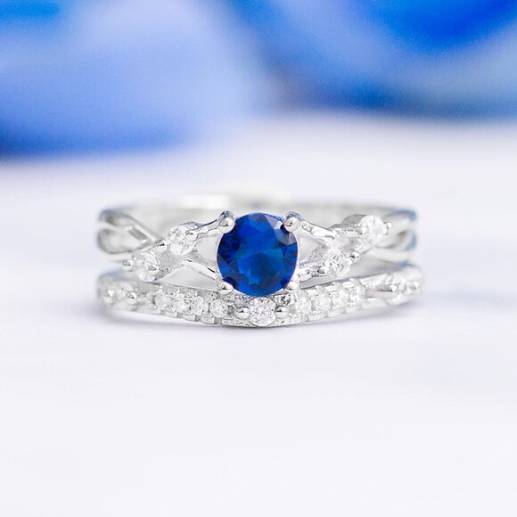 Blue Sapphire Gemstone ring set, size 7, 925 Sterling Silver Charmed Aroma - Picture 5 of 5